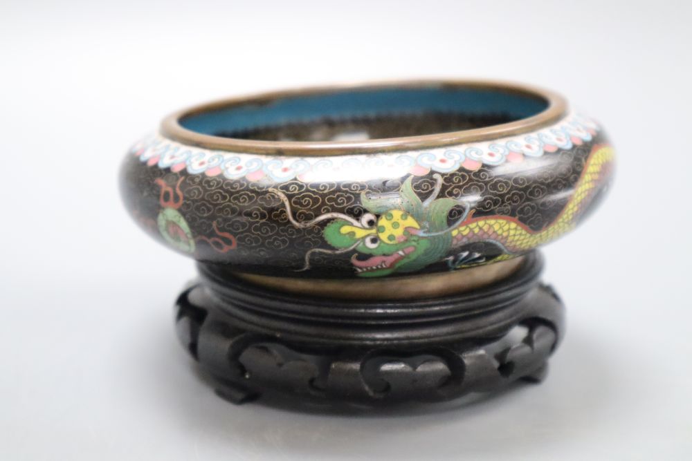 A Chinese cloisonne dragon bowl on stand